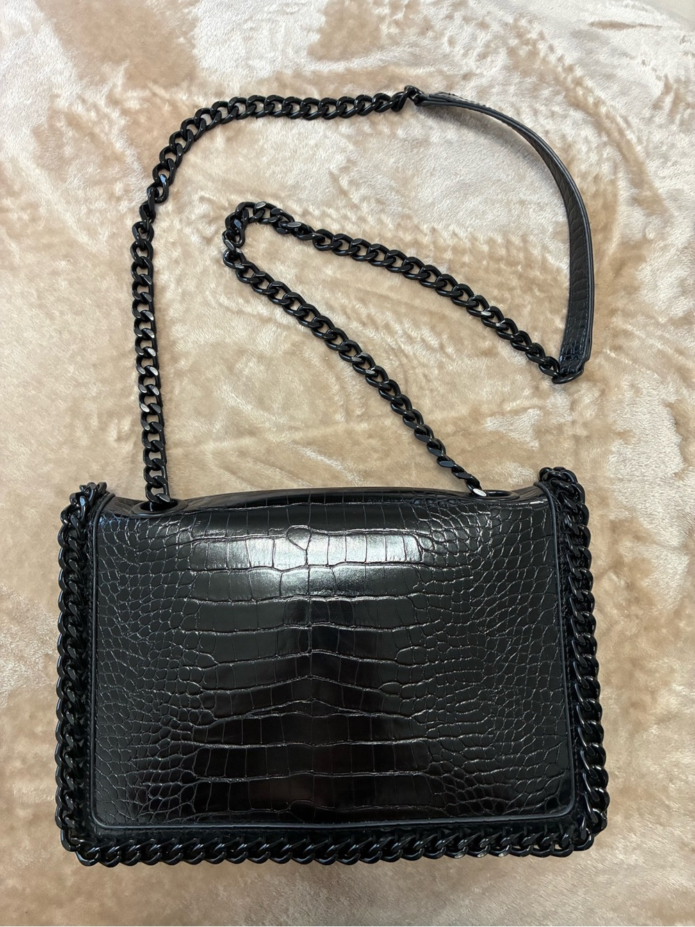 Aldo Black Croc-Embossed Chain Crossbody Bag